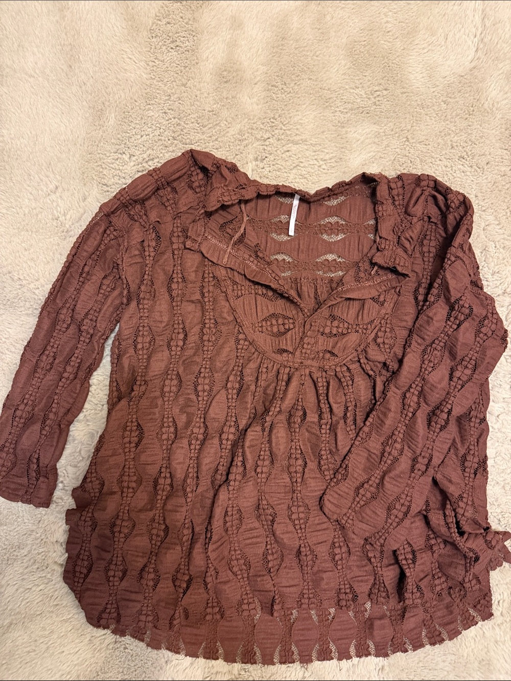 Free People Rust Brown Textured Knit Peasant Top